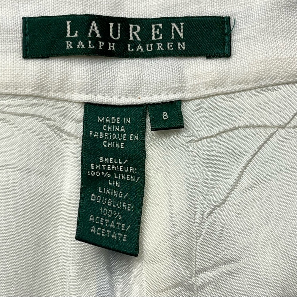 Lauren Ralph Lauren Linen Lined White Blue Striped Womens 8 Wide Leg Pant FLAWED - Picture 2 of 15